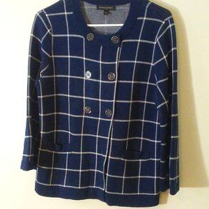 Navy/white Banana Republic double breasted windowpane cardigan - size medium
